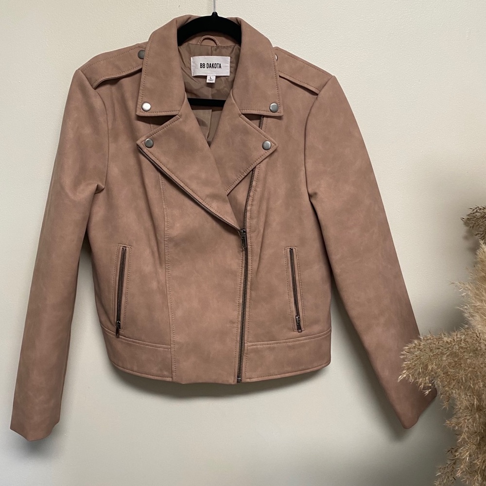 BB Dakota tan/taupe faux leather Moto jacket